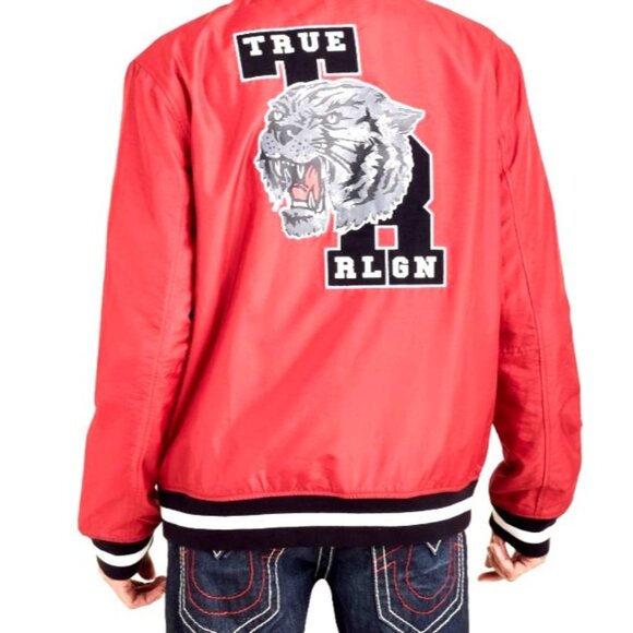 True Religion Varsity Jacket 2XL Red/Black Nylon & Cotton Blend Men's‎ Outerwear - Picture 1 of 7